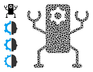 Round dot mosaic nanobot. Vector collage is based on nanobot symbol, and made of random round items. Vector icon of nanobot designed of irregular spheric items.
