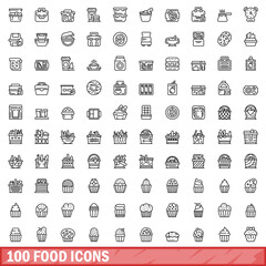 Fototapeta na wymiar 100 food icons set. Outline illustration of 100 food icons vector set isolated on white background