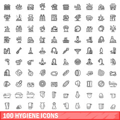 100 hygiene icons set. Outline illustration of 100 hygiene icons vector set isolated on white background