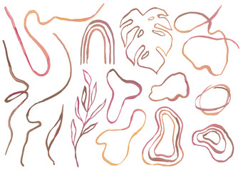 Set of abstract gouache line elements. Hand draw geometric illustration