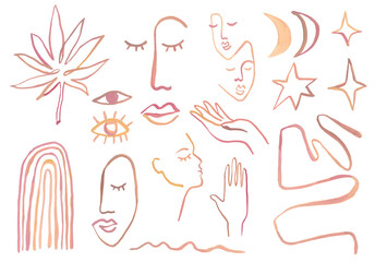 Set of abstract gouache line elements. Hand draw geometric illustration