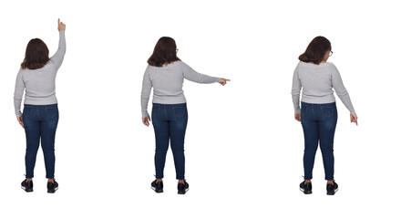 Fototapeta premium group of the same woman pointing fingers to the center, up and down