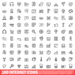 100 internet icons set. Outline illustration of 100 internet icons vector set isolated on white background