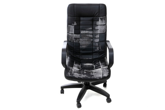 Office Chair In Need Of Restoration On A White Background