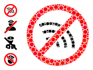 Circle mosaic stop Wi-Fi. Vector collage is based on stop Wi-Fi icon, and organized of randomized circle items. Vector icon of stop Wi-Fi designed with randomized circle items.