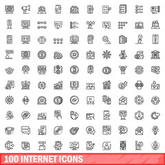 Fototapeta na wymiar 100 internet icons set. Outline illustration of 100 internet icons vector set isolated on white background