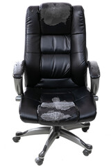 spoiled office leather armchair on white background