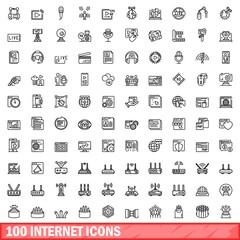 100 internet icons set. Outline illustration of 100 internet icons vector set isolated on white background