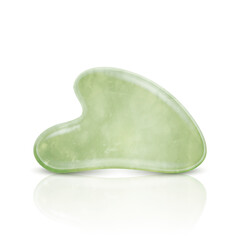 Vector 3d Realistic Gua Sha, Jade Roller, Scraping Massage Tool. Natural Green Quartz Stone Scraper. Chinese Traditional Woman Facial Lifting. Front View