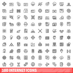100 internet icons set. Outline illustration of 100 internet icons vector set isolated on white background