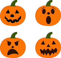 Jack o’lantern pumpkins with facial expressions - Vector Illustration