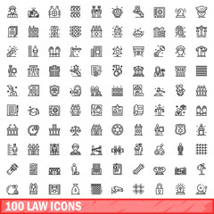 100 law icons set. Outline illustration of 100 law icons vector set isolated on white background