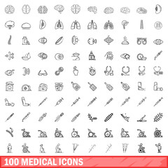 100 medical icons set. Outline illustration of 100 medical icons vector set isolated on white background