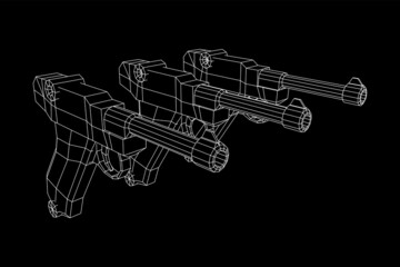 German world war military firearm pistol. Wireframe low poly mesh vector illustration.