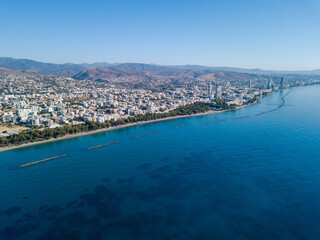 Fototapeta premium Aerial view of seaside city on the Mediterranean sea coast