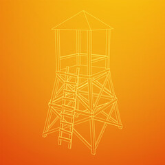 Watchtower or observation tower for hunters. Wireframe low poly mesh vector illustration.