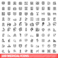 100 medical icons set. Outline illustration of 100 medical icons vector set isolated on white background
