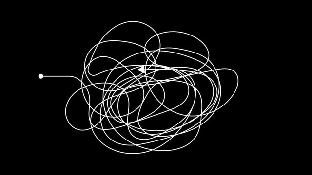 Hand drawn tangle scrawl sketch or white line like finding a solution abstract scribble shape. 4K FullHD and HD render footage animation