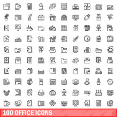 100 office icons set. Outline illustration of 100 office icons vector set isolated on white background
