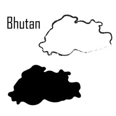Bhutan map black and white vector illustration.