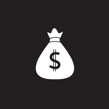 Dollar bag icon vector isolated on black background. Trendy dollar bag icon in flat style. Template for app, ui and logo. Icon dollar bag for your web site. Modern dollar bag icon