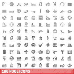 100 pool icons set. Outline illustration of 100 pool icons vector set isolated on white background