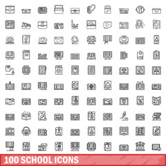100 school icons set. Outline illustration of 100 school icons vector set isolated on white background