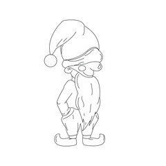 Christmas gnome in a hat with a beard. vector illustration line