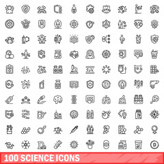 100 science icons set. Outline illustration of 100 science icons vector set isolated on white background