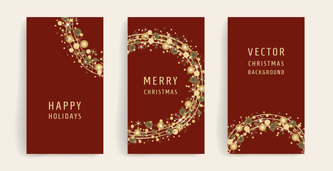 Stylish set with place for text. luxury design with beautiful balls in  on dark red background. Template design for social media posts, stories, card, banners, posters, congratulations, invitations