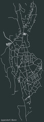 Detailed negative navigation urban street roads map on dark gray background of the quarter Ippendorf sub-district of the German capital city of Bonn, Germany