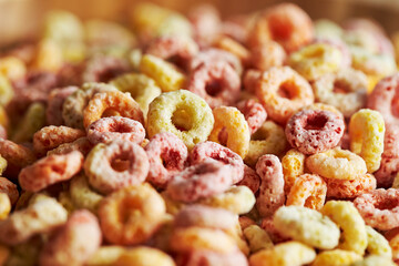 Close-up of a pile of various cornflakes