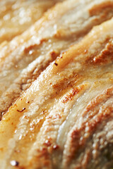 Pork belly close-up on the grill