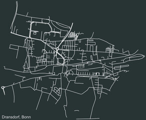 Detailed negative navigation urban street roads map on dark gray background of the quarter Dransdorf sub-district of the German capital city of Bonn, Germany