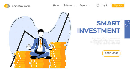 Smart Investment Banner Template. Return on investment, income growth, budget planning, mutual fund, pension savings account, interest rate vector flat concept.