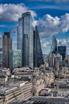 Shiny glass and iron skyscrapers of the City of London shot from the top of the Saint Paul's Cathedral © petertakacs