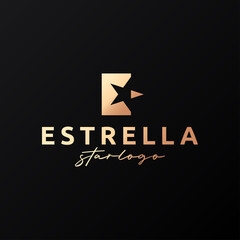 Estrella star logo. Letter E on black background - 462681724