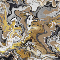 Marble texture seamless pattern. Silver, gold, brown, pastel beige smoke abstract background. Seamless liquid fluid. Ebru style effect. Aqua ink print .Vector