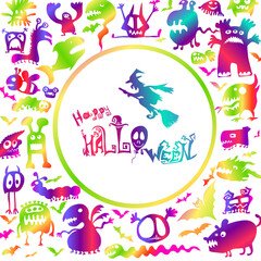 Naklejka premium Funny monsters. Happy Halloween. Vector illustration