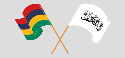 Crossed flags of Mauritius and Taliban. Official colors. Correct proportion