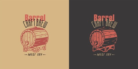 Beer barrel for bar. Original brew design with keg for craft beer, pab or brewery