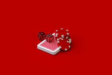 Casino set. Cards, dice, chips. 3d illustration.