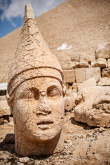 Head of a sculpture depicting a Greek god on the Turkish mountain of Nemrut