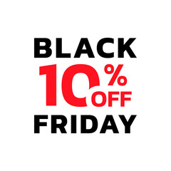 Black Friday sale icon, label or tag with 10 percent price off. Modern discount card or promotion banner design element. Vector illustration.