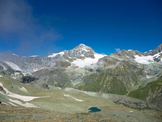 スイスの山　ヘルンリヒュッテに向かう登山道からの眺め　8月