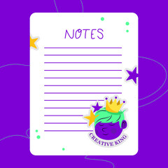 Notes paper with creative king sticker design