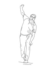 Cricket bowling drawing in line art Bowler illustration and vector
