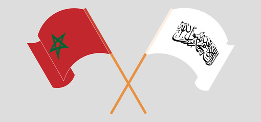 Crossed flags of Morocco and Taliban. Official colors. Correct proportion