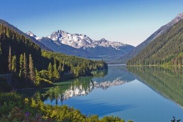 Fototapeta na wymiar Duffey Lake reflecting mountains