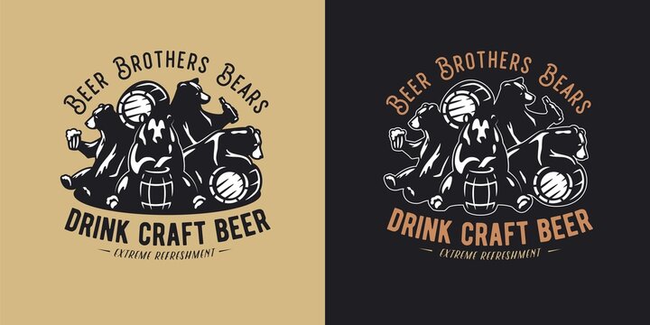 Beer bear for bar. Original brew design with bears for craft beer, pab or brewery